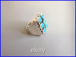 BIG Vintage Navajo Turquoise Native American Sterling Silver DL Ring 11 Rare