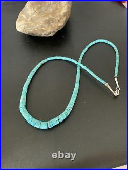 BLUE TURQUOISE HEISHI Sterling Silver Necklace Navajo Pearls Stab Graduated01850