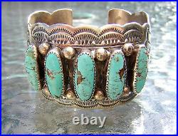 BRACELET LARGE CUFF TURQUOISE STERLING SIGNED WB WILBERT BENALLY 1970's NAVAJO