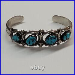 Beautiful Native American Navajo Sterling Silver Turquoise Cuff Bracelet Sz