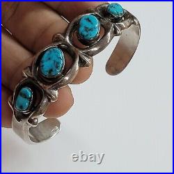Beautiful Native American Navajo Sterling Silver Turquoise Cuff Bracelet Sz