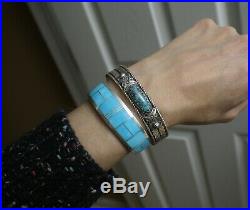 Beautiful Native American Navajo Turquoise Sterling Silver Cuff Bracelet