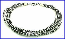 Beautiful Navajo Pearls Sterling Silver 3-Strand Beads Necklace 18