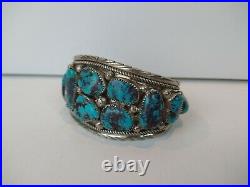 Beautiful Turquoise Wide Cuff Bracelet Native American Silver Over Copper