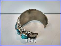 Beautiful Turquoise Wide Cuff Bracelet Native American Silver Over Copper