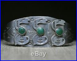 Beautiful Vintage Harvey Era Navajo Sterling Silver Turquoise Cuff Bracelet
