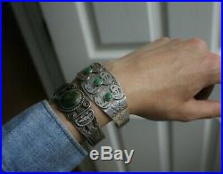 Beautiful Vintage Harvey Era Navajo Sterling Silver Turquoise Cuff Bracelet