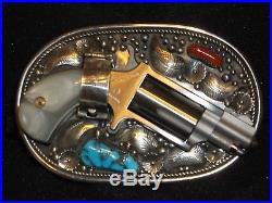 Belt Buckle Gun Derringer Holster Turquoise Sterling Silver Navajo Indian