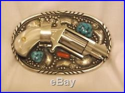 Belt Buckle Gun Derringer Holster Turquoise Sterling Silver Navajo Indian