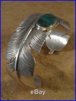 Ben Begaye Navajo Sterling Silver & Turquoise Feather Cuff Bracelet