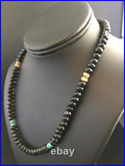 Black Onyx & Turquoise Navajo Sterling Silver Necklace 18 10022