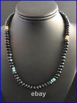 Black Onyx & Turquoise Navajo Sterling Silver Necklace 18 10022