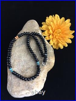 Black Onyx & Turquoise Navajo Sterling Silver Necklace 18 10022