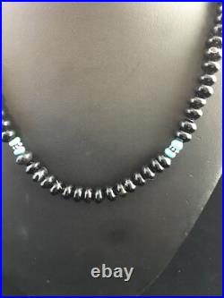 Black Onyx & Turquoise Navajo Sterling Silver Necklace 18 10022