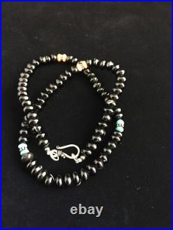 Black Onyx & Turquoise Navajo Sterling Silver Necklace 18 10022