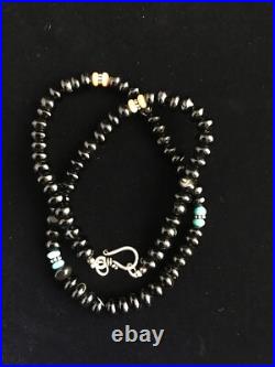 Black Onyx & Turquoise Navajo Sterling Silver Necklace 18 10022