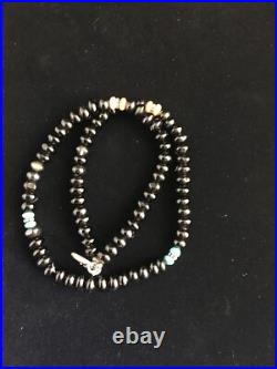 Black Onyx & Turquoise Navajo Sterling Silver Necklace 18 10022