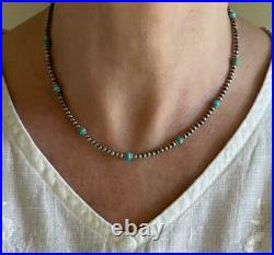 Blue Genuine Kingman 4mm Turquoise and Navajo Pearl Beaded Gemstone Necklace