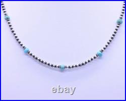 Blue Genuine Kingman 4mm Turquoise and Navajo Pearl Beaded Gemstone Necklace