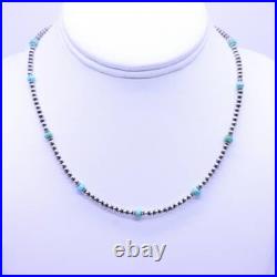 Blue Genuine Kingman 4mm Turquoise and Navajo Pearl Beaded Gemstone Necklace