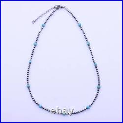 Blue Genuine Kingman 4mm Turquoise and Navajo Pearl Beaded Gemstone Necklace