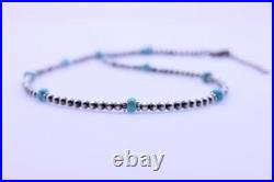 Blue Genuine Kingman 4mm Turquoise and Navajo Pearl Beaded Gemstone Necklace