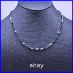 Blue Genuine Kingman 4mm Turquoise and Navajo Pearl Beaded Gemstone Necklace