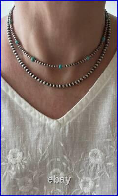 Blue Genuine Kingman 4mm Turquoise and Navajo Pearl Beaded Gemstone Necklace