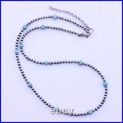 Blue Genuine Kingman 4mm Turquoise and Navajo Pearl Beaded Gemstone Necklace