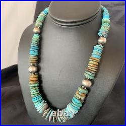 Blue Green Turquoise Navajo Sterling Silver Necklace 20 11962