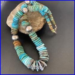 Blue Green Turquoise Navajo Sterling Silver Necklace 20 11962