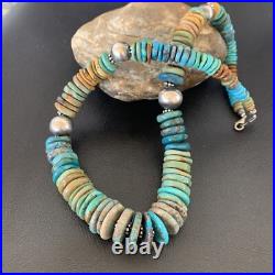 Blue Green Turquoise Navajo Sterling Silver Necklace 20 11964