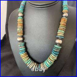 Blue Green Turquoise Navajo Sterling Silver Necklace 20 11964