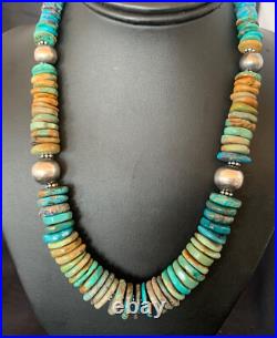 Blue Green Turquoise Navajo Sterling Silver Necklace 20 11964