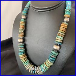 Blue Green Turquoise Navajo Sterling Silver Necklace 20 11964