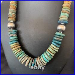 Blue Green Turquoise Navajo Sterling Silver Necklace 20 11964