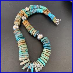 Blue Green Turquoise Navajo Sterling Silver Necklace 20 11964