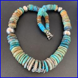 Blue Green Turquoise Navajo Sterling Silver Necklace 20 11964