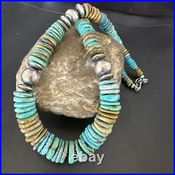 Blue Green Turquoise Navajo Sterling Silver Necklace 21 16005