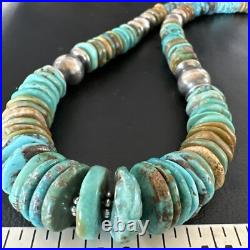 Blue Green Turquoise Navajo Sterling Silver Necklace 21 16005