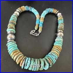 Blue Green Turquoise Navajo Sterling Silver Necklace 21 16005