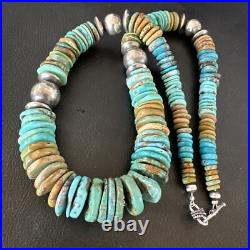 Blue Green Turquoise Navajo Sterling Silver Necklace 21 16005