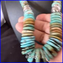 Blue Green Turquoise Navajo Sterling Silver Necklace 21 16005