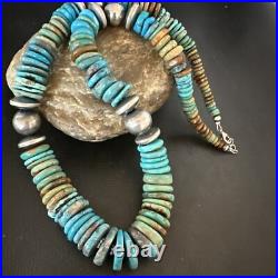 Blue Green Turquoise Navajo Sterling Silver Necklace 21 16960