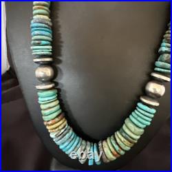 Blue Green Turquoise Navajo Sterling Silver Necklace 21 16960