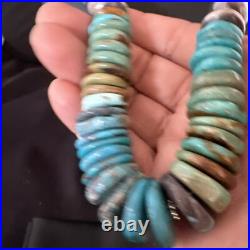 Blue Green Turquoise Navajo Sterling Silver Necklace 21 16960