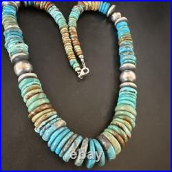 Blue Green Turquoise Navajo Sterling Silver Necklace 21 16960