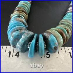 Blue Green Turquoise Navajo Sterling Silver Necklace 21 16960