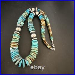 Blue Green Turquoise Navajo Sterling Silver Necklace 21 16960