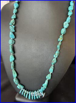 Blue Kingman Nugget Turquoise Navajo Sterling Silver Necklace 22 15534